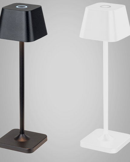 dimmbare Akku-Tischlampe in schwarz mit Farbwechselfunktion, inkl. Ladebasis