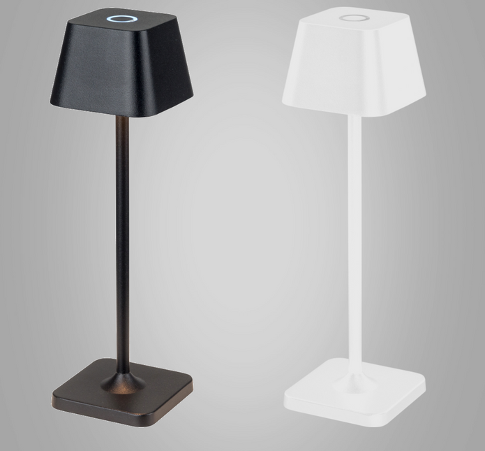 dimmbare Akku-Tischlampe in weiß mit Farbwechselfunktion, inkl. Ladebasis